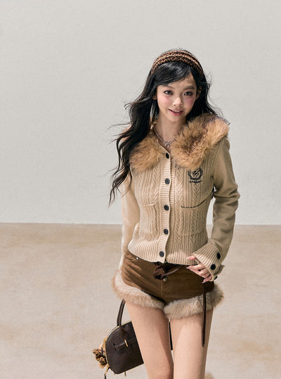 Brown Plush Warm Belt Shorts DIA0769