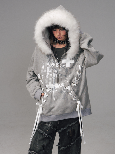 Print Half-Open Zipper Hooded Sweatshirt FRU0125