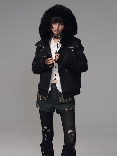 Detachable Furry Hooded Quilted Jacket FRU0128