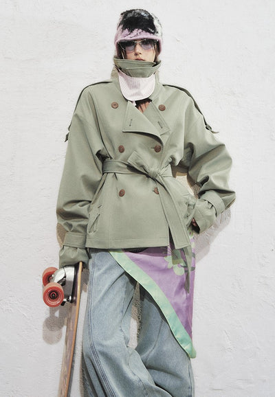 Classic Double-breasted Short Trench Coat OFA0287