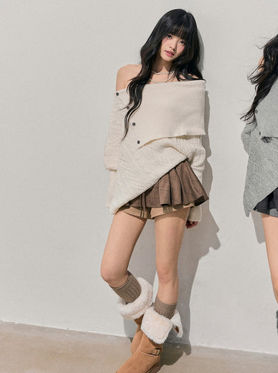 Off-shoulder Irregular Sweater DIA0721