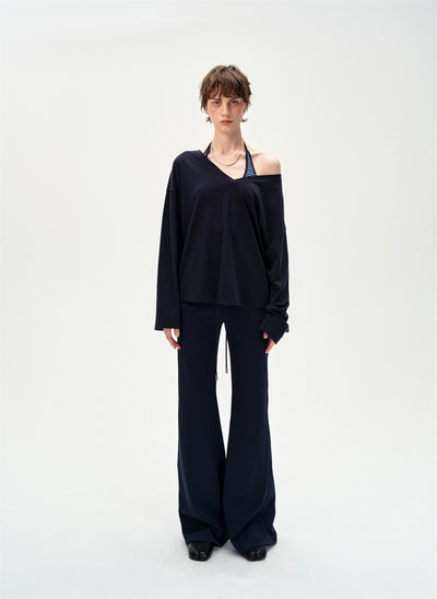 Lazy Off-shoulder Long-sleeved T-shirt CUR0250