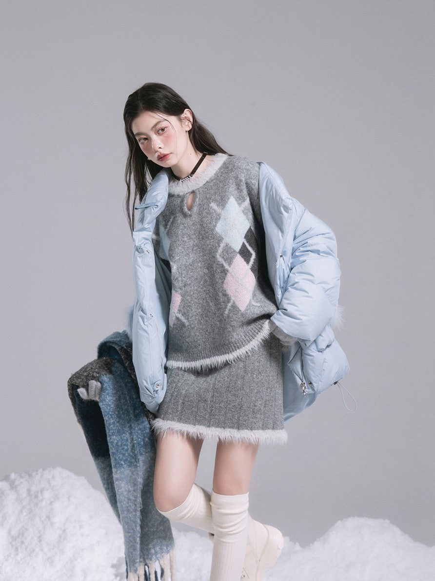 Diamond Monet Gray Wool Sweater/Skirt COT0194