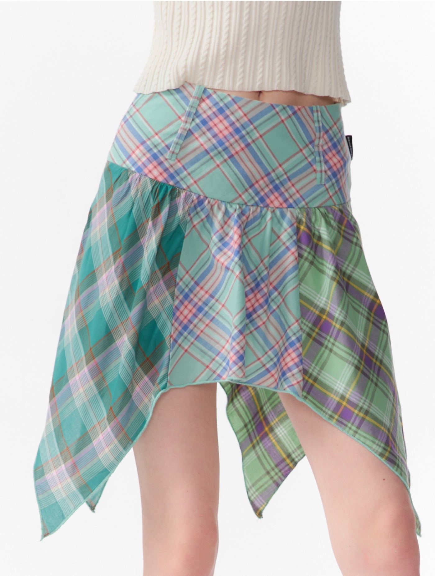 Summer Design Irregular Plaid High Waist Green Skirt ZIZ0083