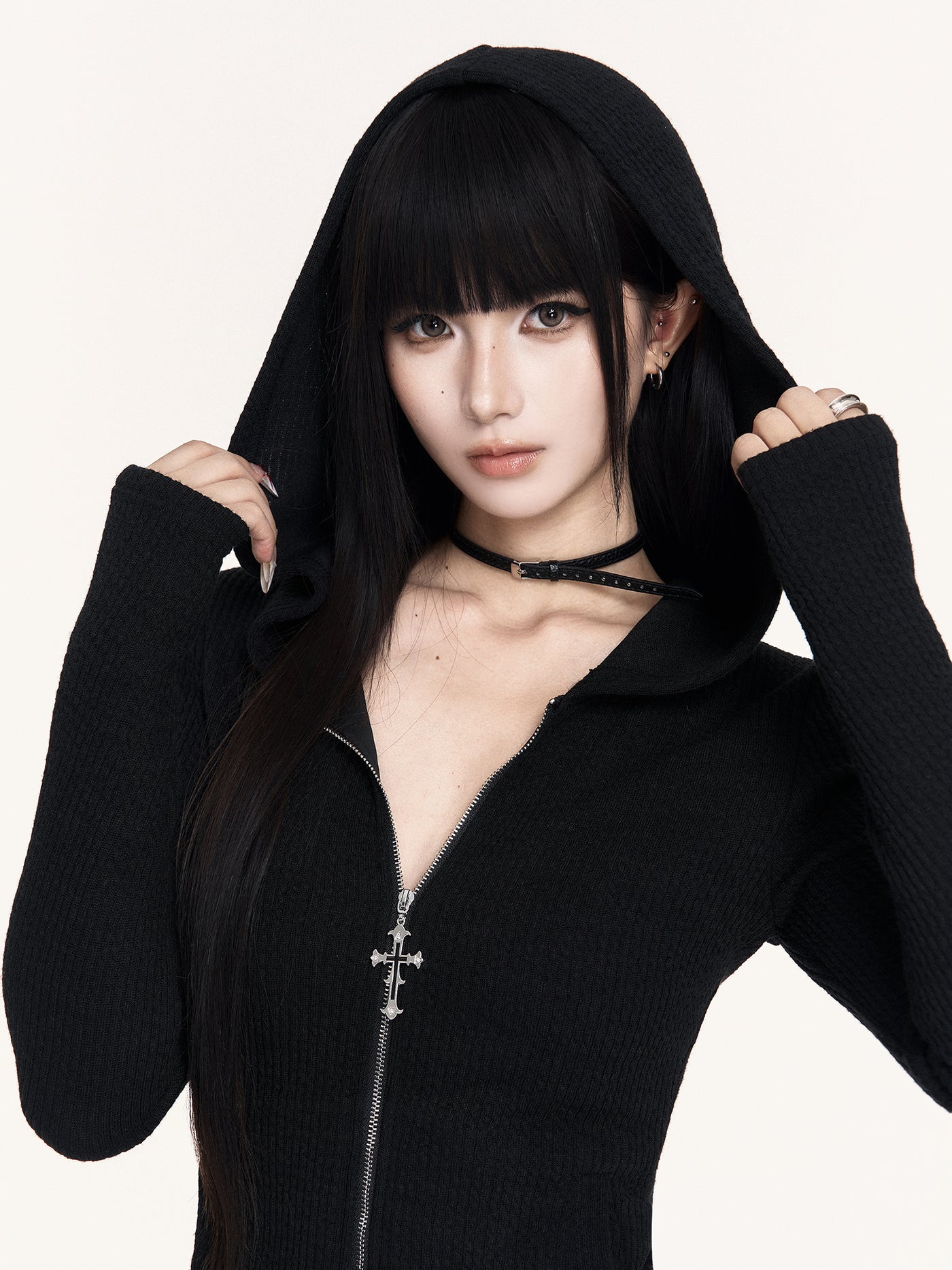 Black Cross Hooded Sweatshirt Dress VOC0478