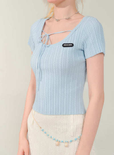 Straps U-neck Short-sleeved Knit ZIZ0141