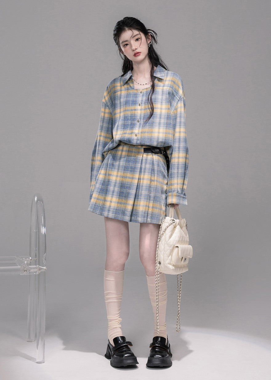 Blue and Yellow Plaid Shirt/Skirt COT0335