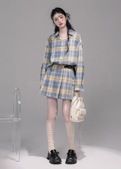 Blue and Yellow Plaid Shirt/Skirt COT0335