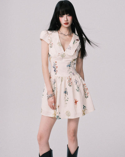 Plant Print French Doll Collar Dress LUL0157