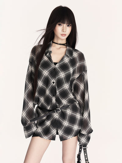 Sunscreen Retro Plaid Loose Shirt VOC0406