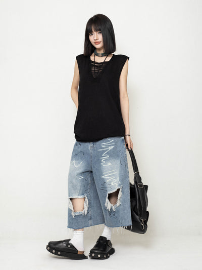 Hollow Design Sleeveless Loose Knit ZER0227