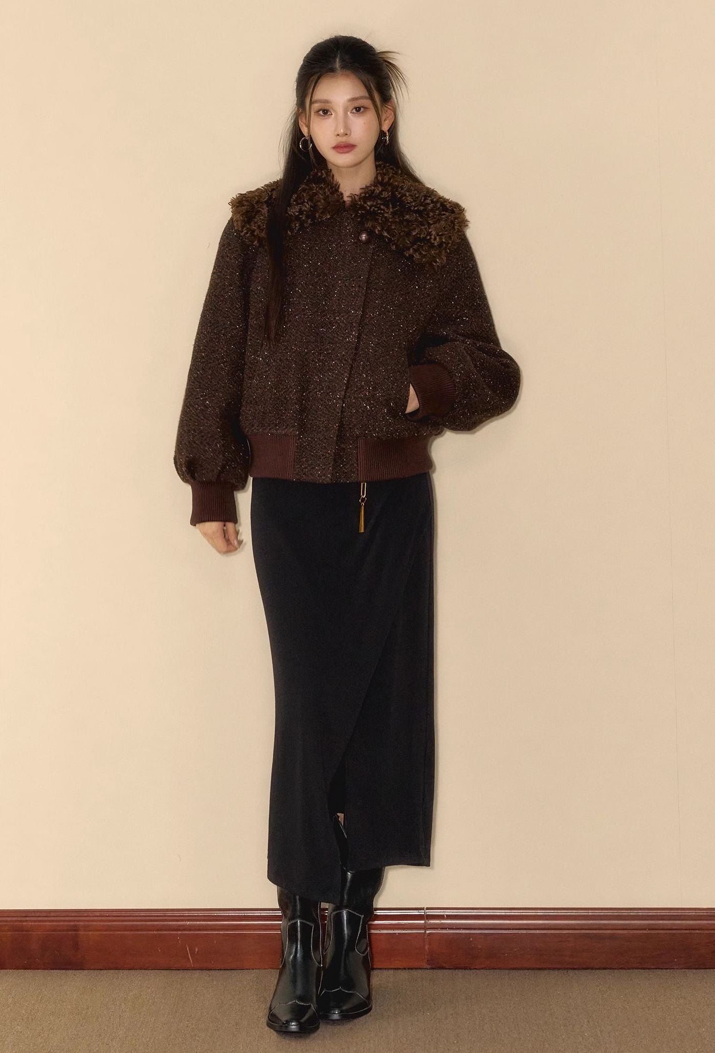 Small Fragrance Wool Short Camel Jacket OSH0092