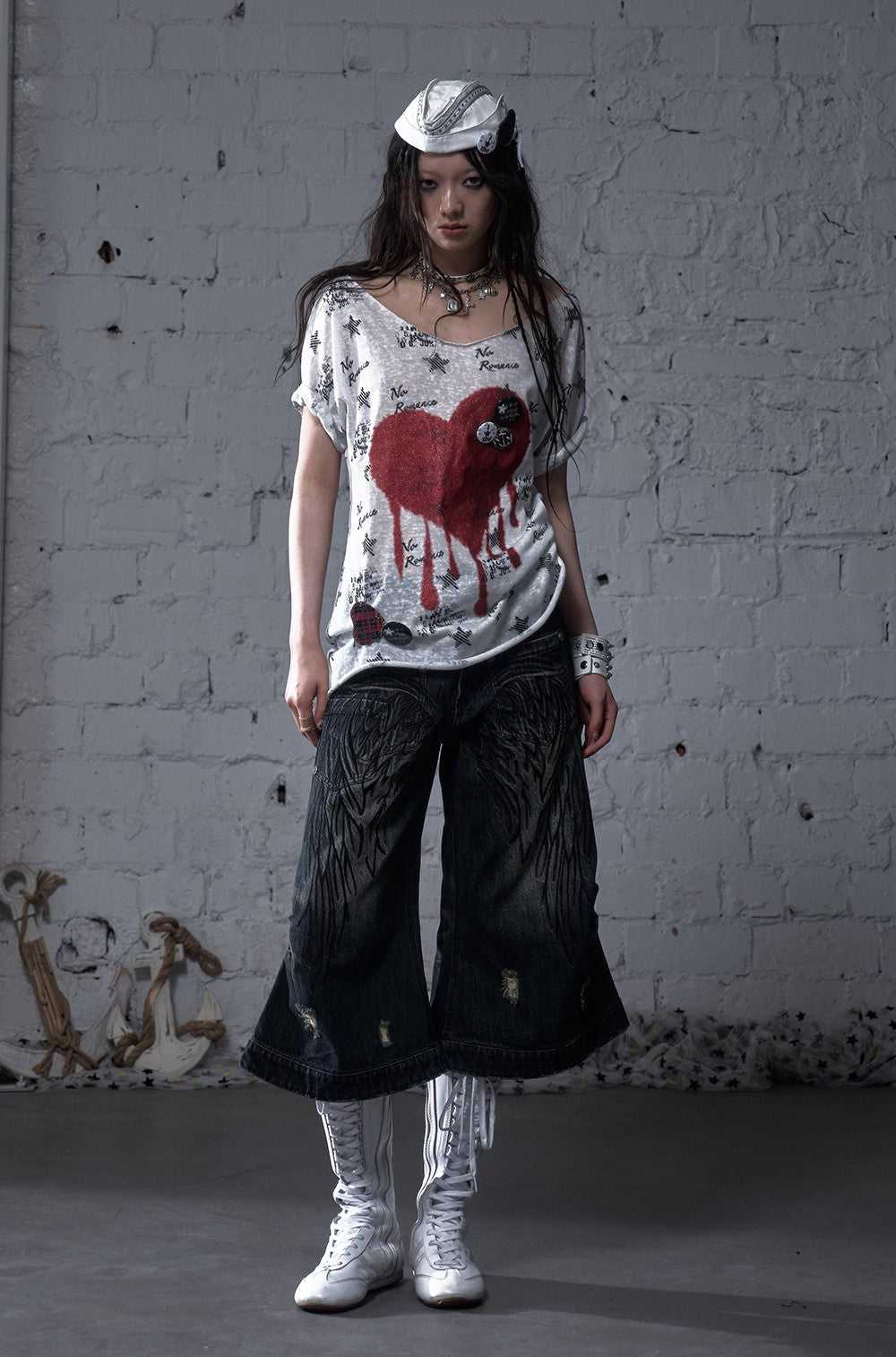 Casual Print Large Neckline Loose T-shirt NOR0176