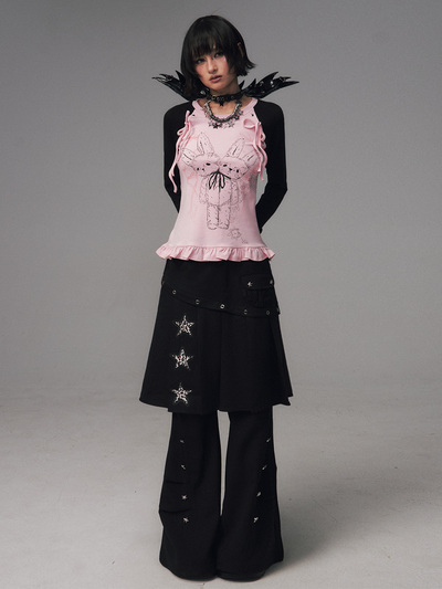 Bow Lace Print Raglan Long Sleeve T-Shirt FRU0126