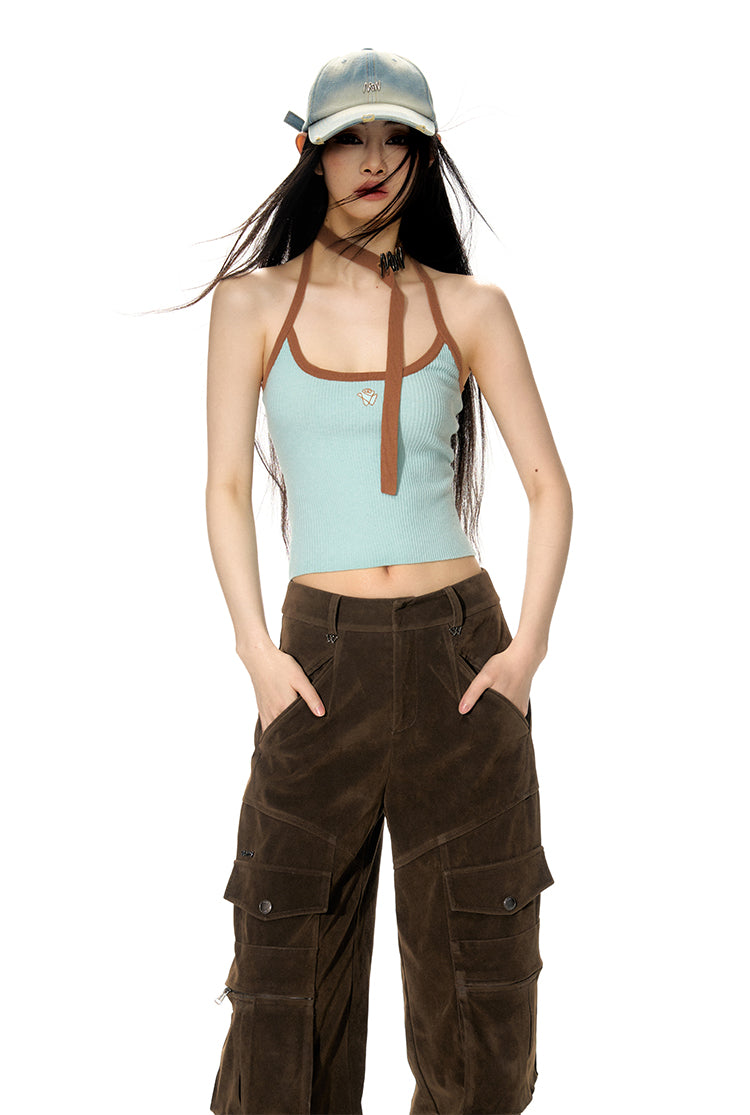 Arc Collar Knitted Cardigan/Halter Neck Top  NOT0167