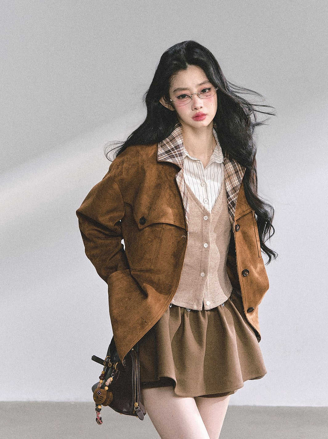 Brown Jacket/Plaid Skirt/Tutu Skirt/Top DIA0553