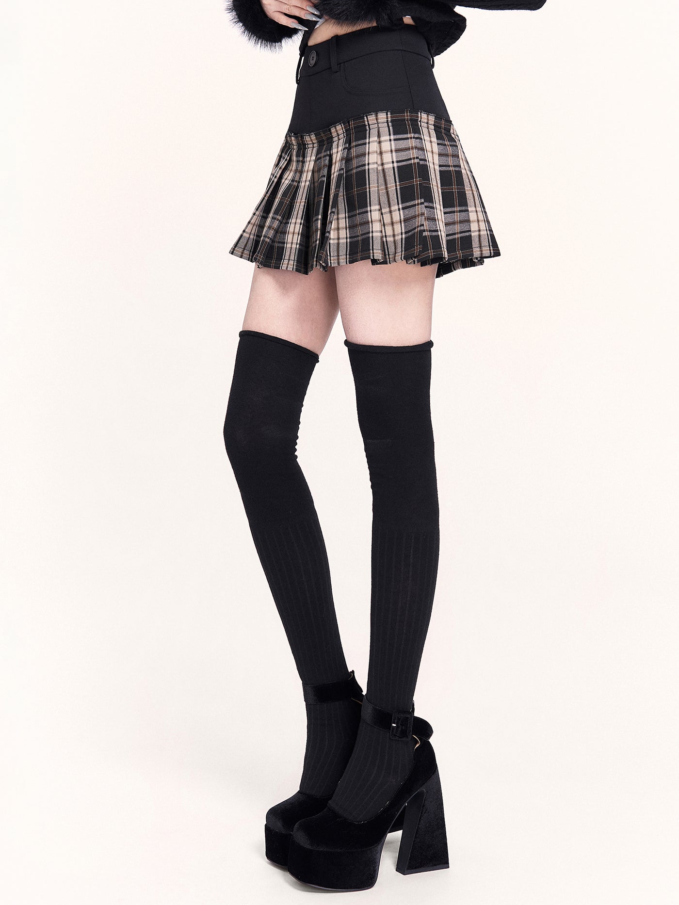 Retro Faux Two-Piece Pleated Skirt VOC0487