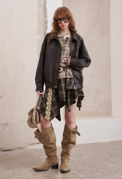 Irregular Plaid Lace Patchwork Skirt DID0225