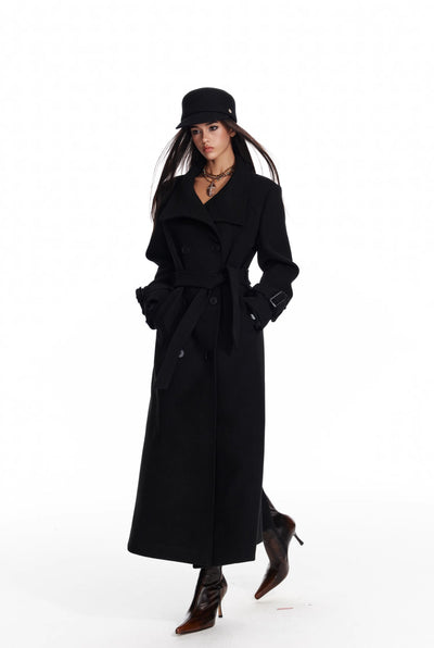 Black Detachable Cape/Woolen Long Coat 4MU0073