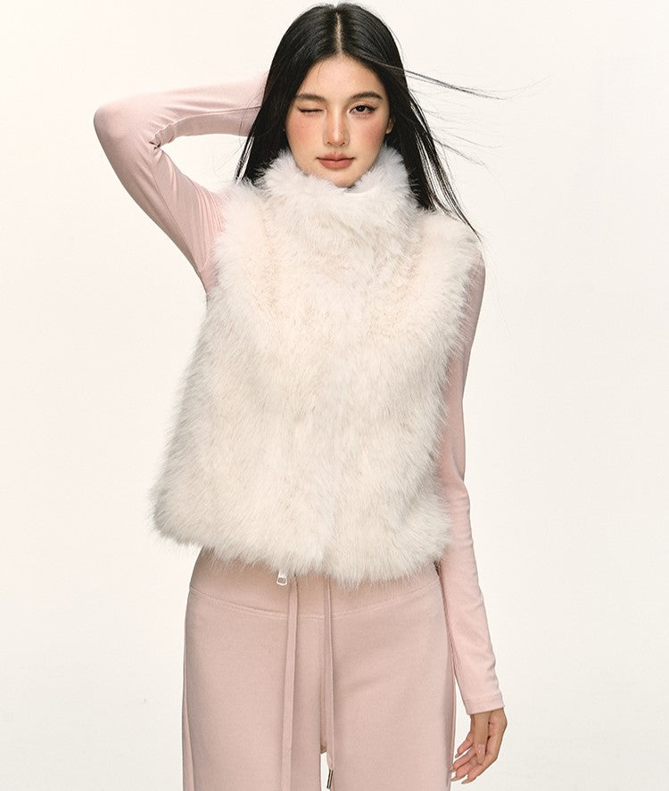 Faux Fur Short Turtleneck Vest Jacket ANA0075