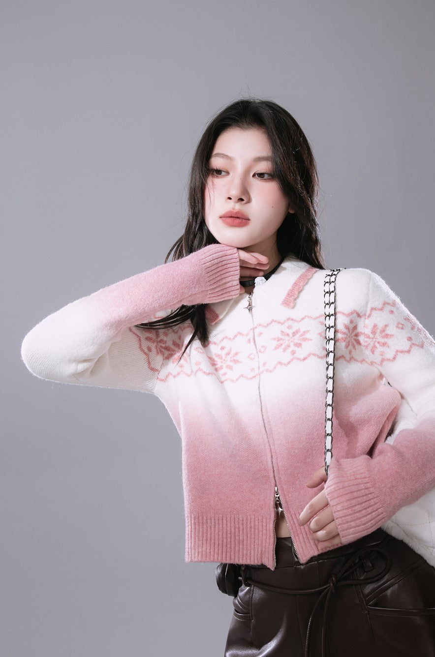 Romantic Fair Isle Gradient Jacquard Pattern Hang-dyed Sweater COT0172