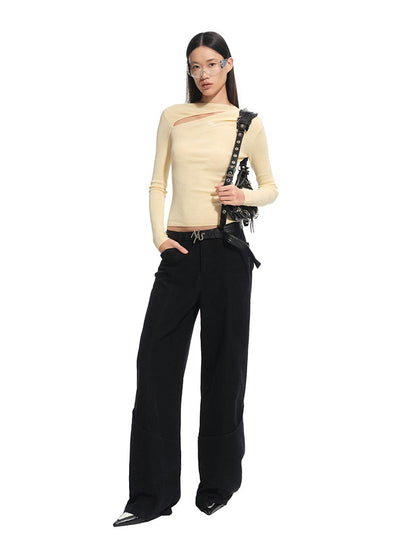 Slanted Hollow Thin Long/Short Sleeve Top NOT0312