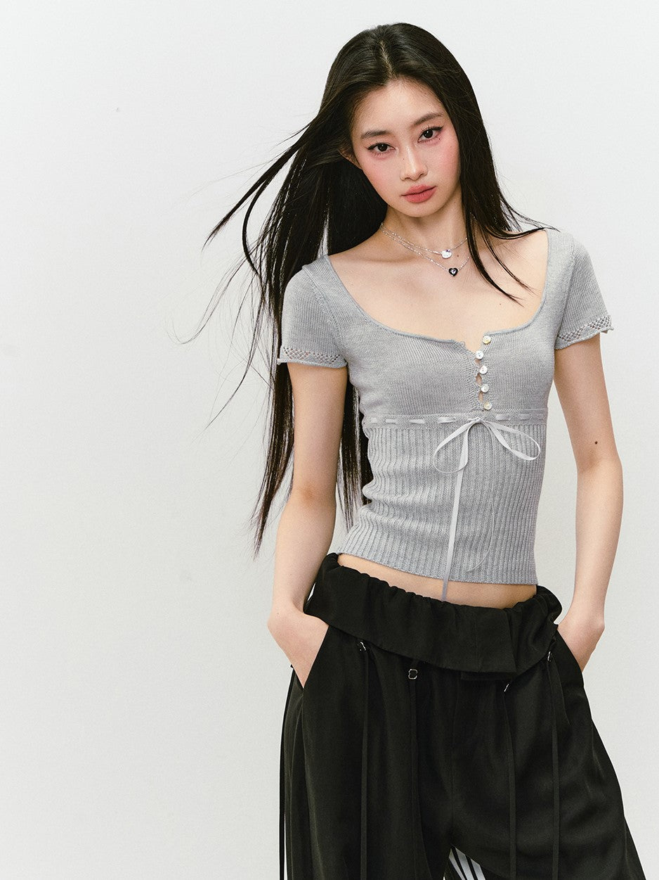 Bow Square Collar T-shirt VIA0305