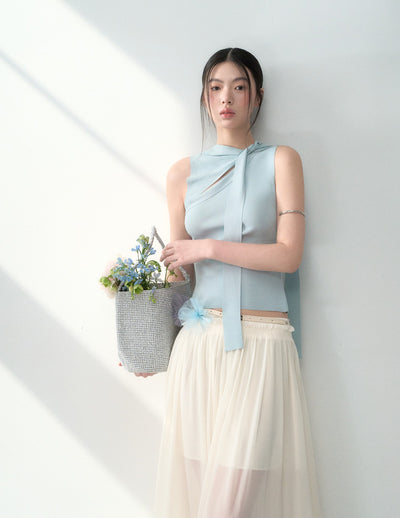 Simple Lace-up Twisted Knitted Top LAL0187