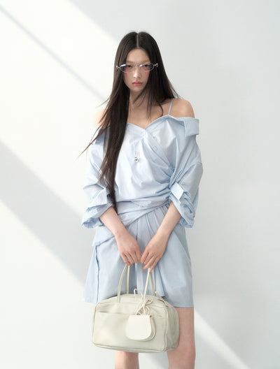Off-shoulder Pleated Suspender Dress LAL0180