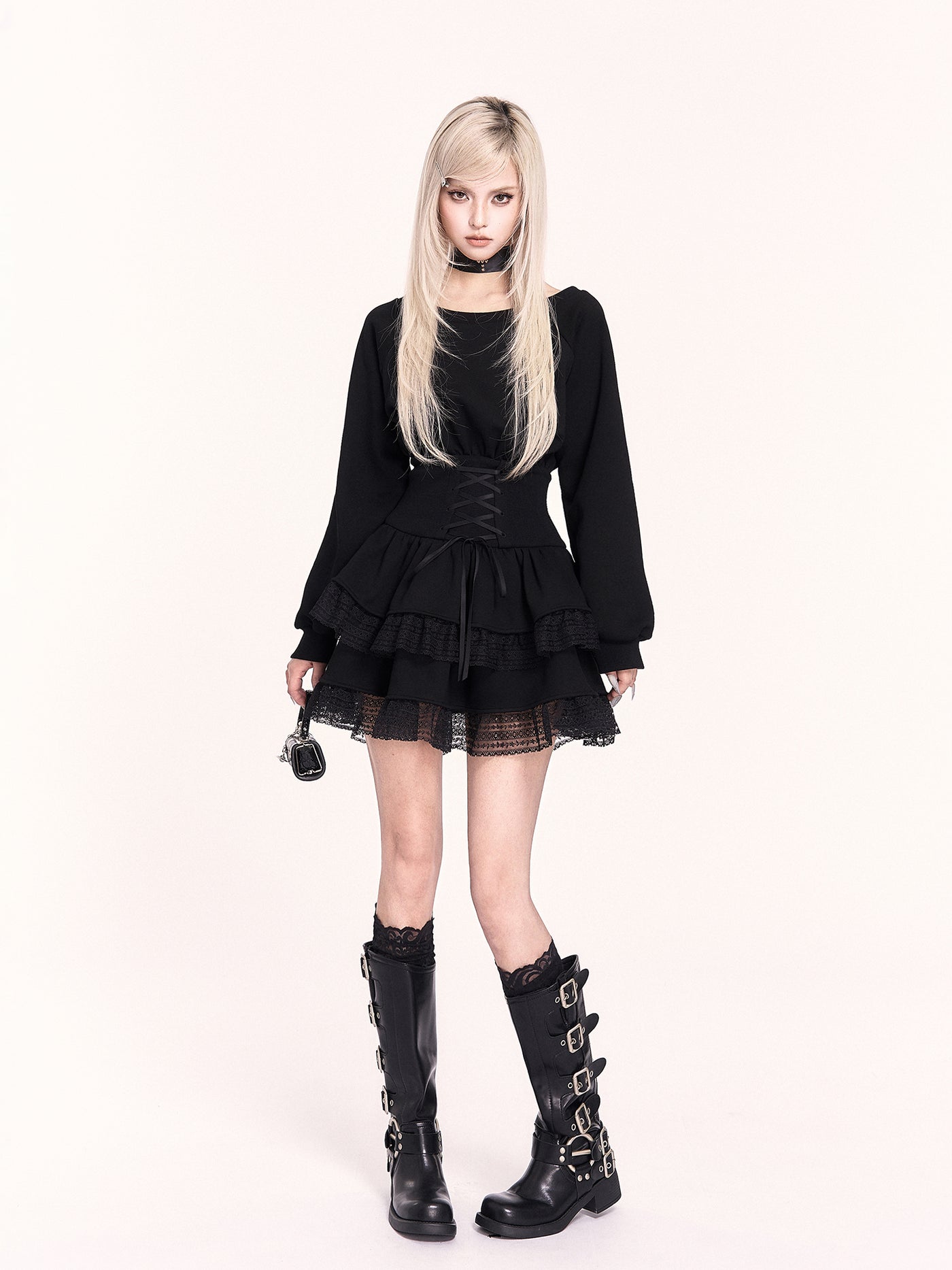 Lace Sweatshirt Puff Dress VOC0477