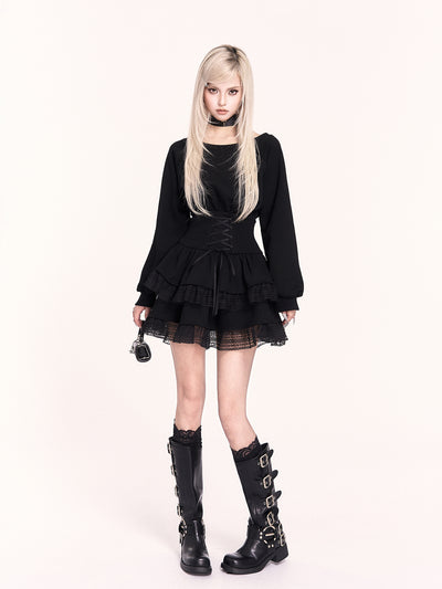 Lace Sweatshirt Puff Dress VOC0477