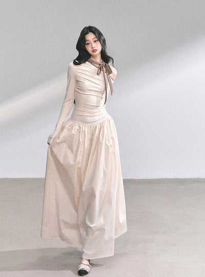 Off-shoulder Waist Slim Bow Dress DIA0574