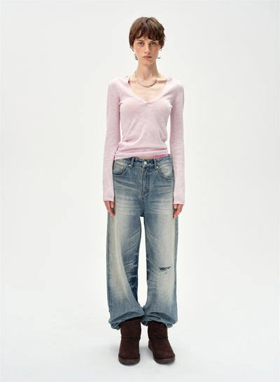 V-neck Long Sleeved Sweater CUR0253