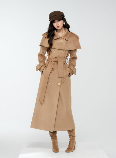 British Style Brown Long Cape Wool Coat 4MU0170