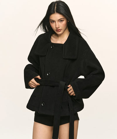 High-End Stand Collar Tie-Wrap Short Coat ANA0095
