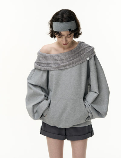 Off-Shoulder Loose Hooded Sweatshirt SAL0190