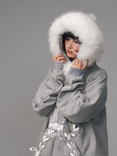 Print Half-Open Zipper Hooded Sweatshirt FRU0125