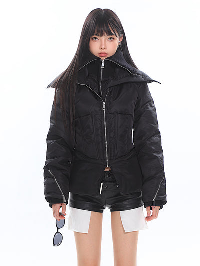 High Collar Large Lapel Splicing Fake Two-piece Slim Down Jacket UNC0187