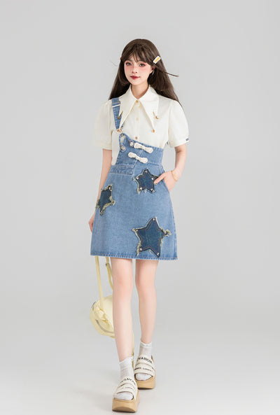 Retro One-shoulder Strap Denim A-line Dress KEI0047