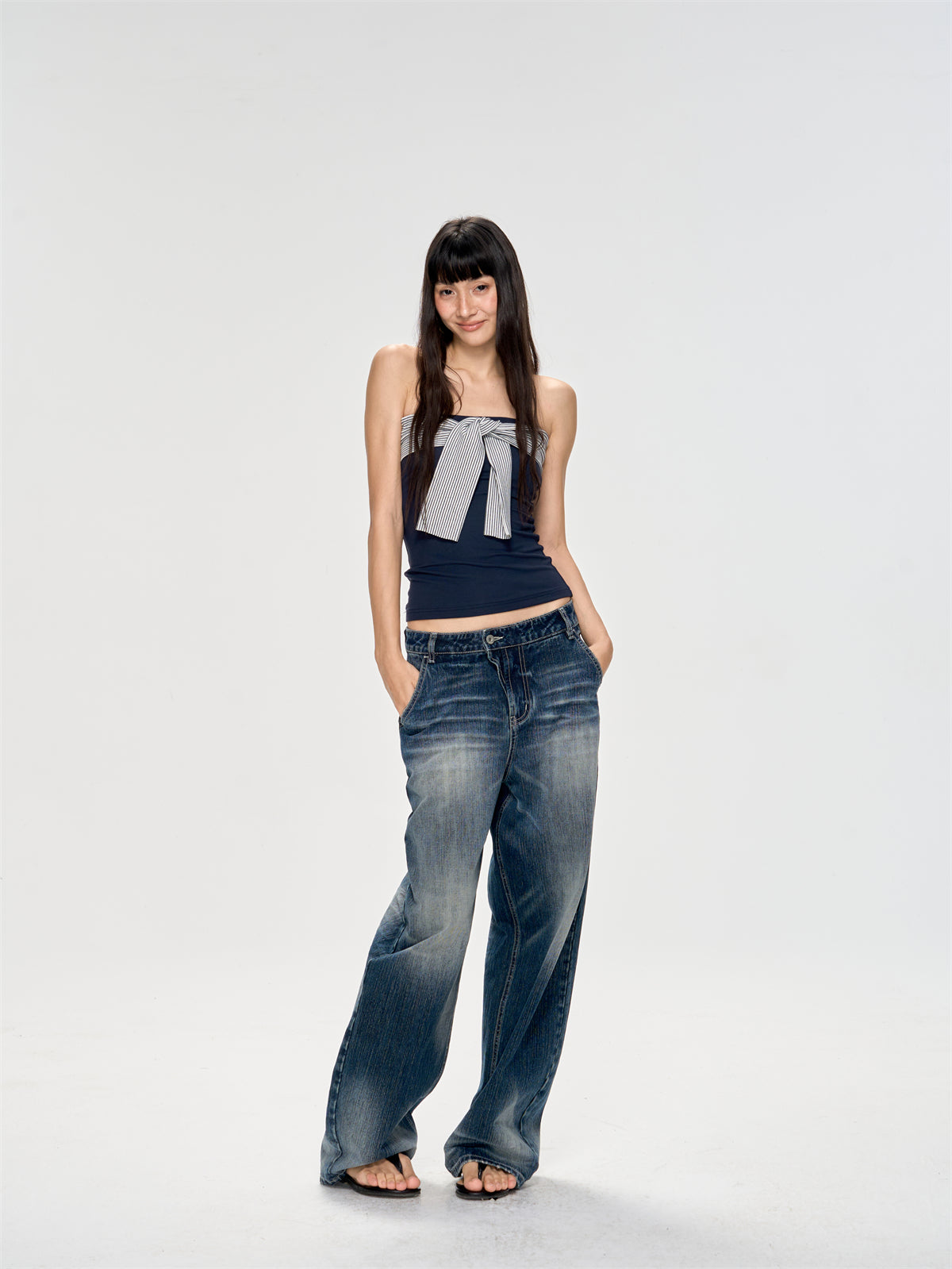 Backless Striped Design Tube Top CUR0223