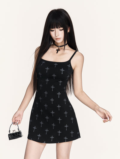 Cross Print Slimming A-line Dress VOC0431
