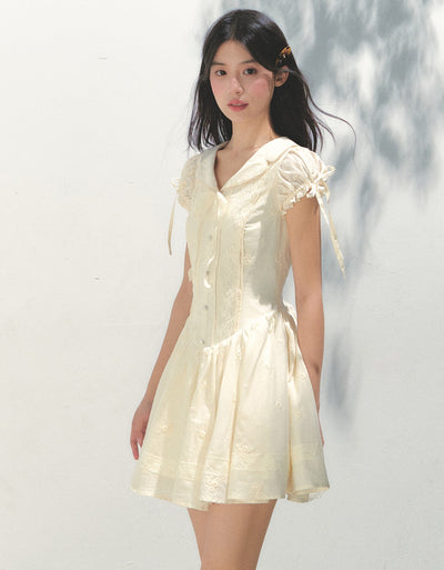 Embroidered Puff Sleeve Shirt Dress SUN0163
