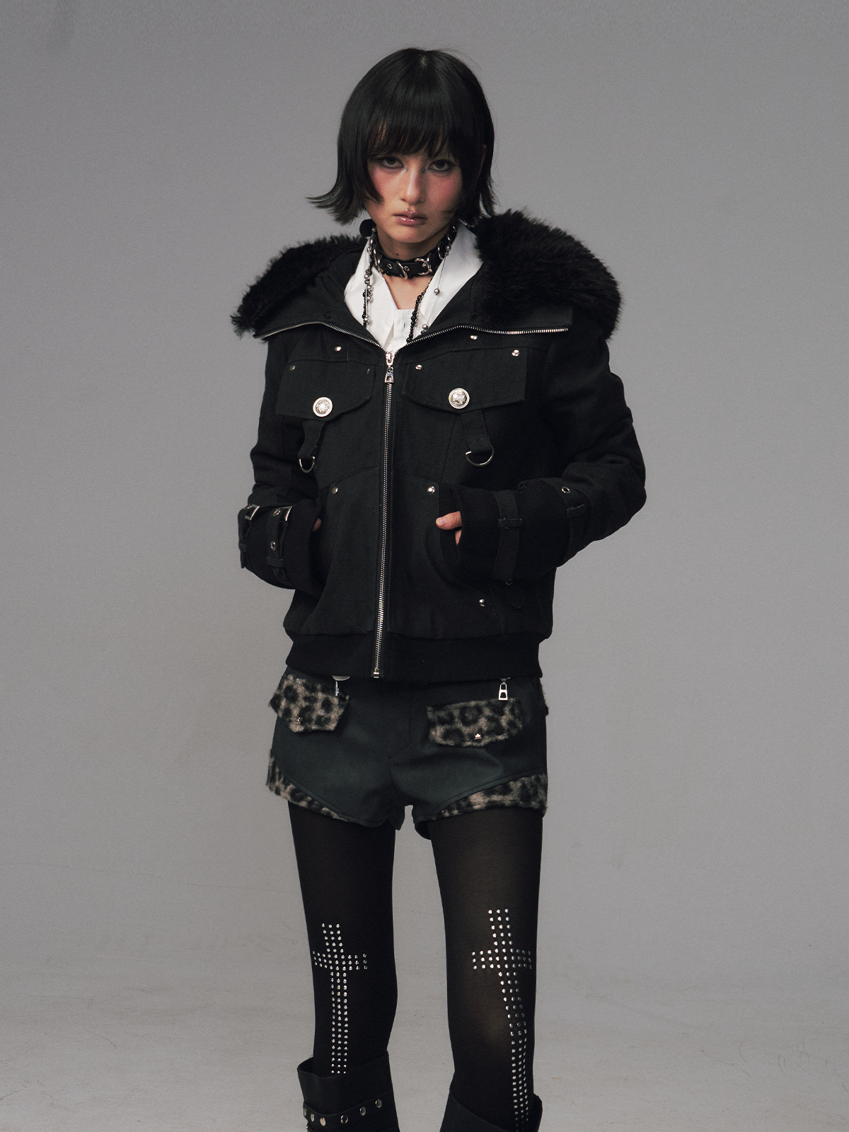 Detachable Furry Hooded Quilted Jacket FRU0128