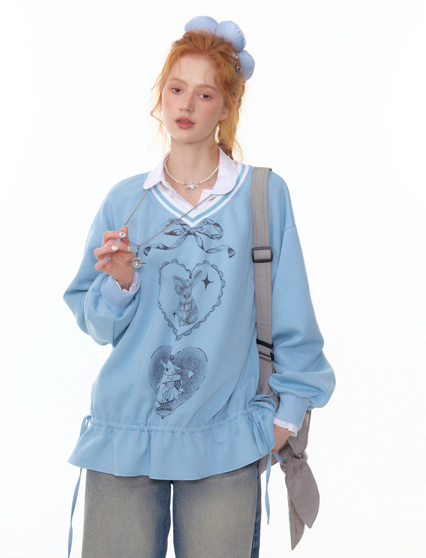 Retro Design Hem Rabbit Print Sweatshirt ZIZ0301