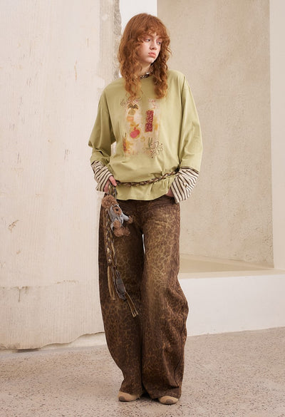 Leopard Loose Wide-leg Jeans DID0223
