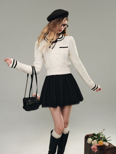 Navy Doll Collar Knitted Cardigan/Short Skirt GRO0065