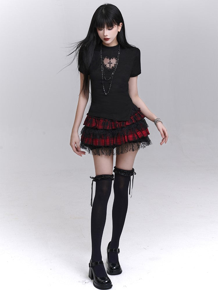 Black Heart Cross Short-sleeved T-shirt LAD0197