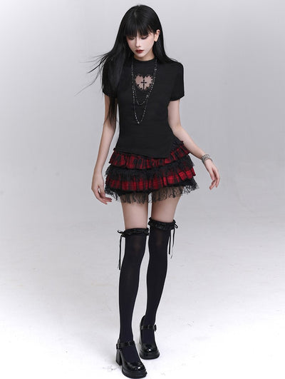 Black Heart Cross Short-sleeved T-shirt LAD0197