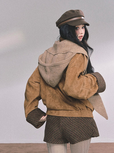Hazelnut Velvet Suede Jacket/Pleated Skirt DIA0604
