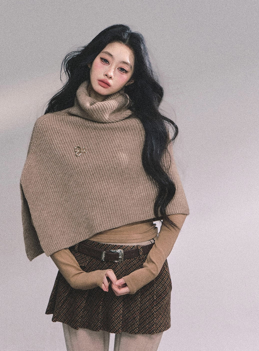 French Turtleneck Knitted Shawl/Slim Top DIA0614